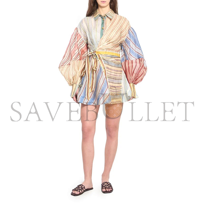 ZIMMERMANN REBELLION STRIPED LINEN AND SILK MINI DRESS 7028DC261